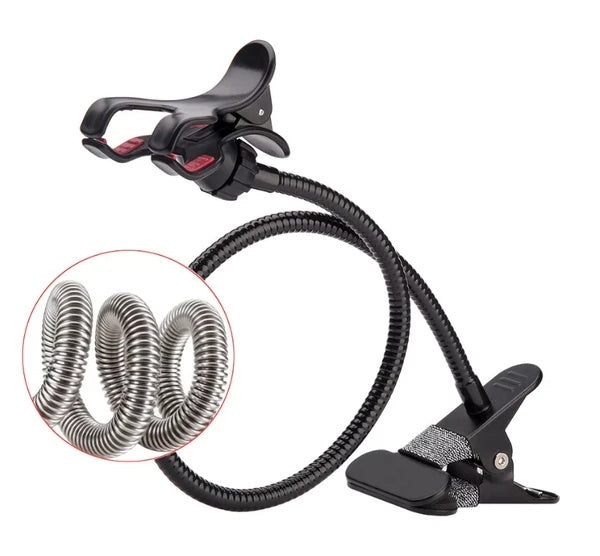 Flexible Gooseneck Phone Holder — 360° Adjustable Desk & Bed Mount for Streaming